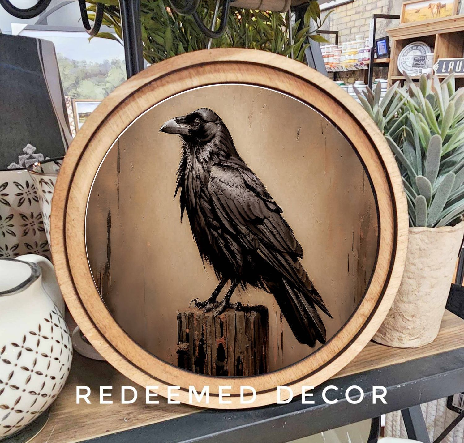 8&quot; Round Halloween Raven Art