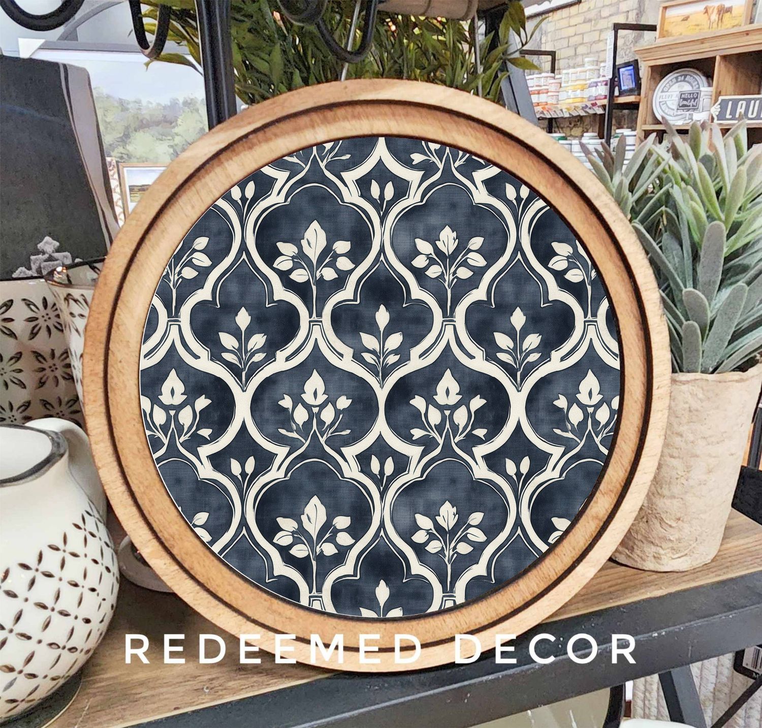 8&quot; Round Moroccan Floral Art