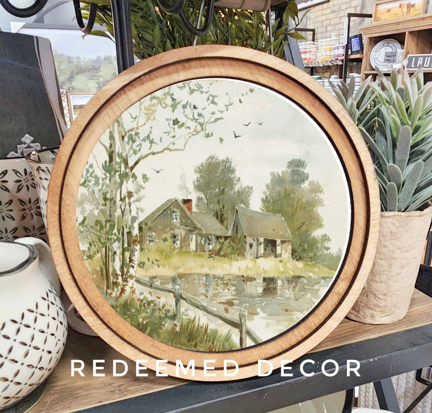 8&quot; Round Muted Farmhouse Pond Art