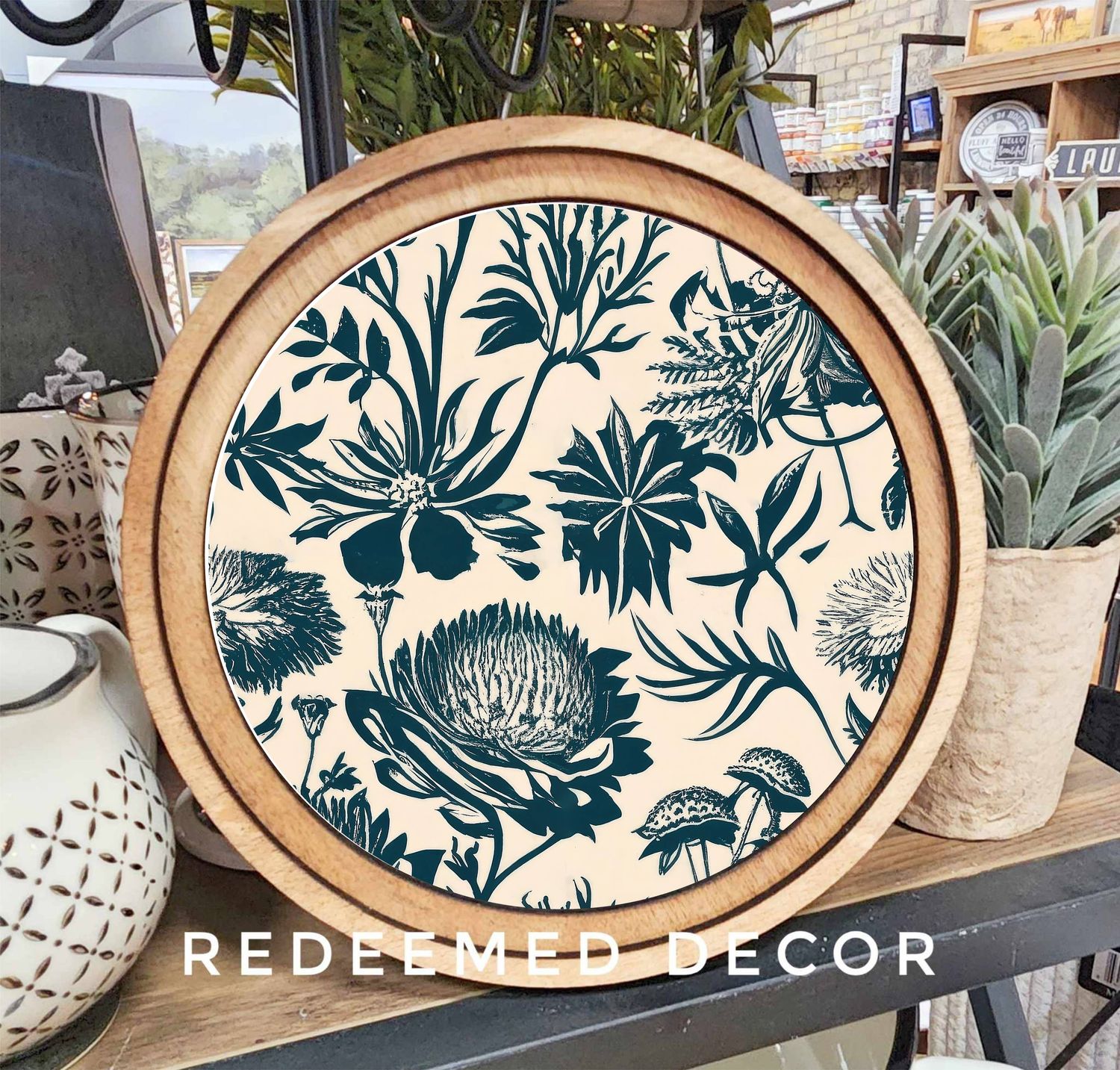 8&quot; Round Navy Thistle Art