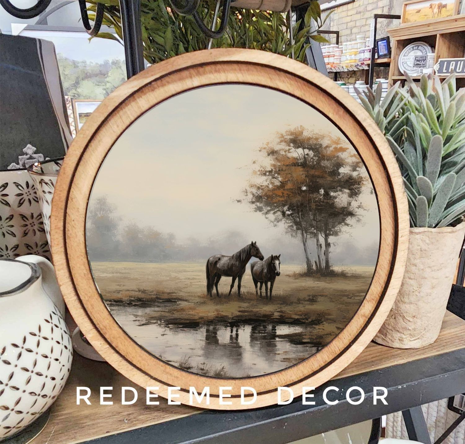 8&quot; Round Pasture Horses Art