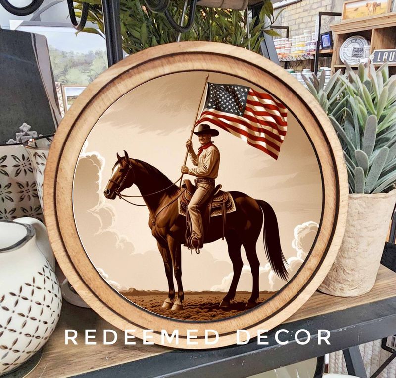 8&quot; Round Patriotic Cowboy Art