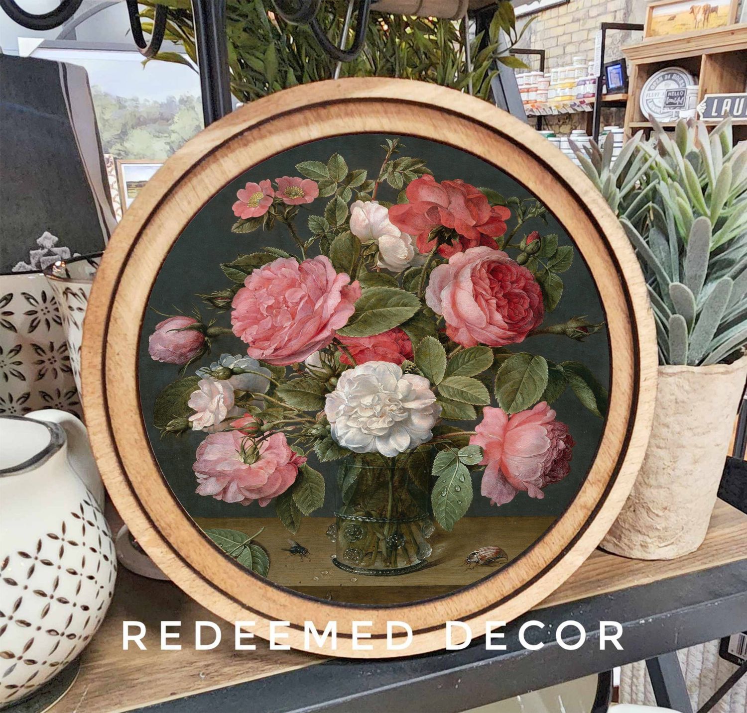 8&quot; Round Pink Roses Art
