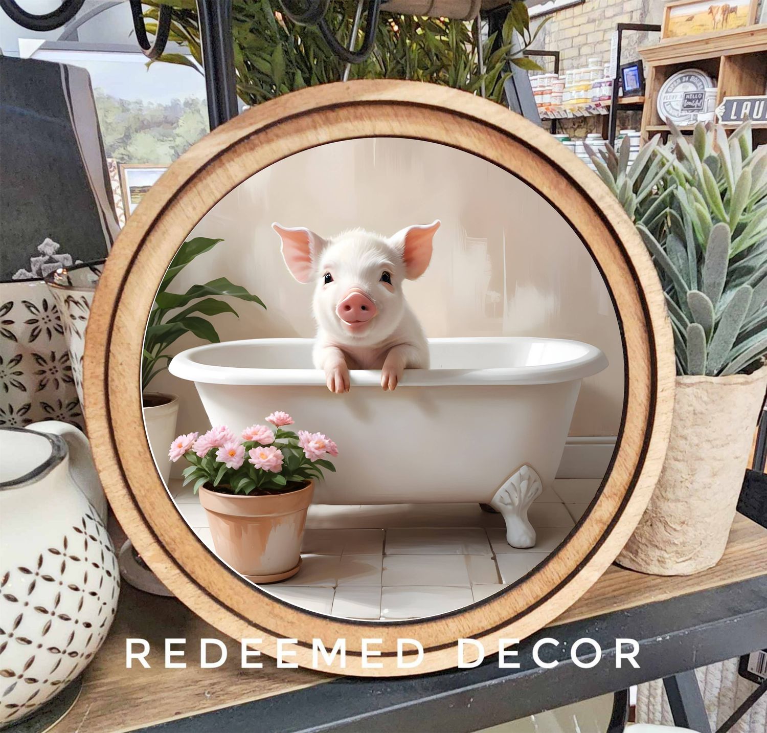 8&quot; Round Pig In The Tub Art