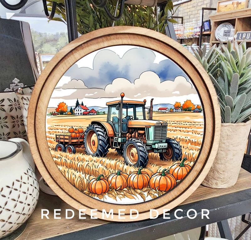 8&quot; Round Pumpkin Tractor Art