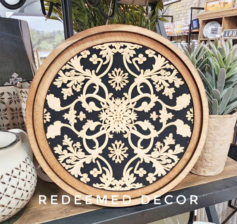 8&quot; Round Rococo Navy Art