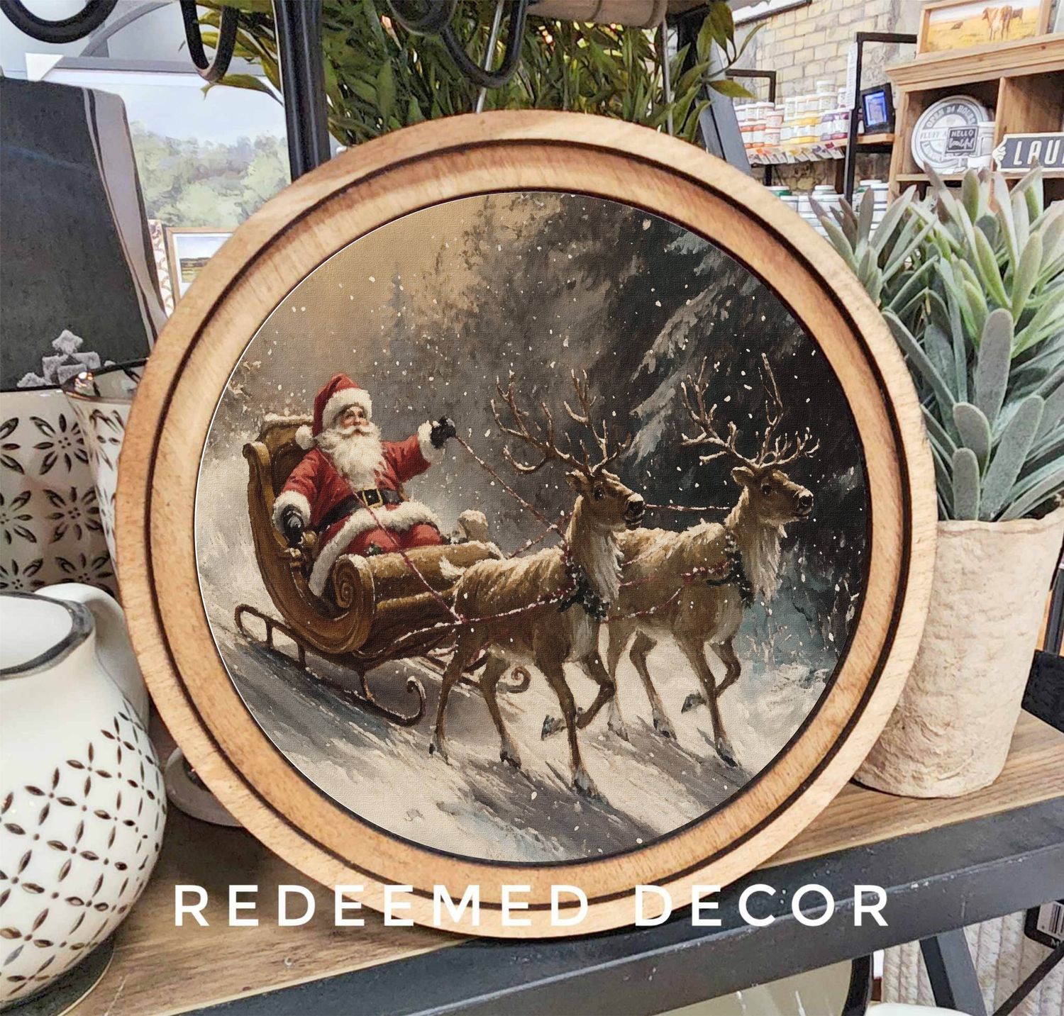 8&quot; Round Santa Sleigh Art