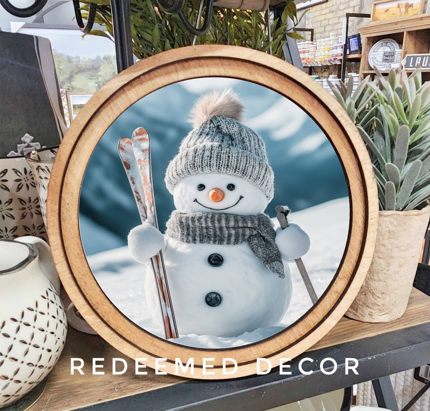8&quot; Round Skiing Snowman Art