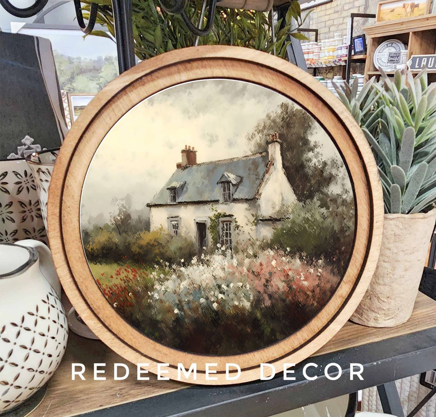 8&quot; Round Spring Cottage Painting Art