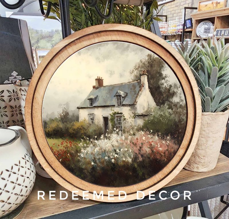 8&quot; Round Spring Cottage Painting Art