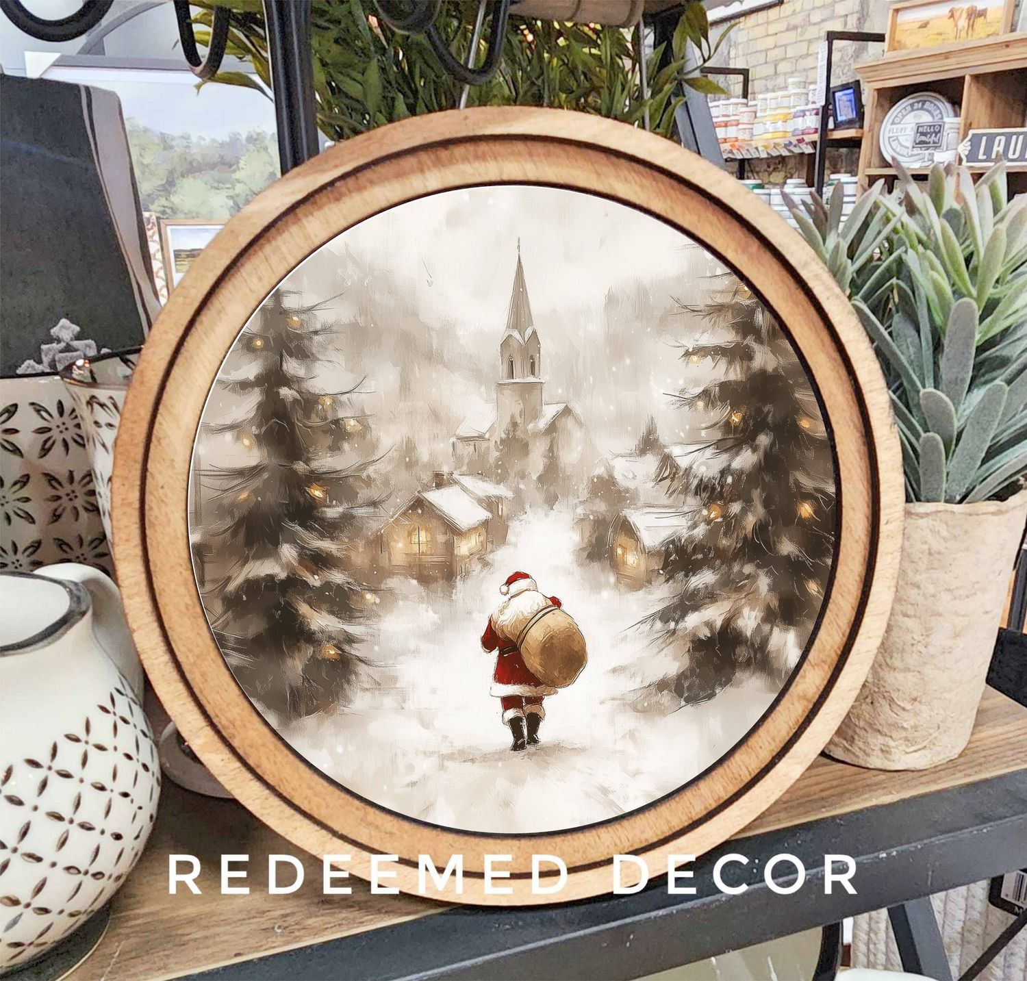 8&quot; Round Village Santa Art