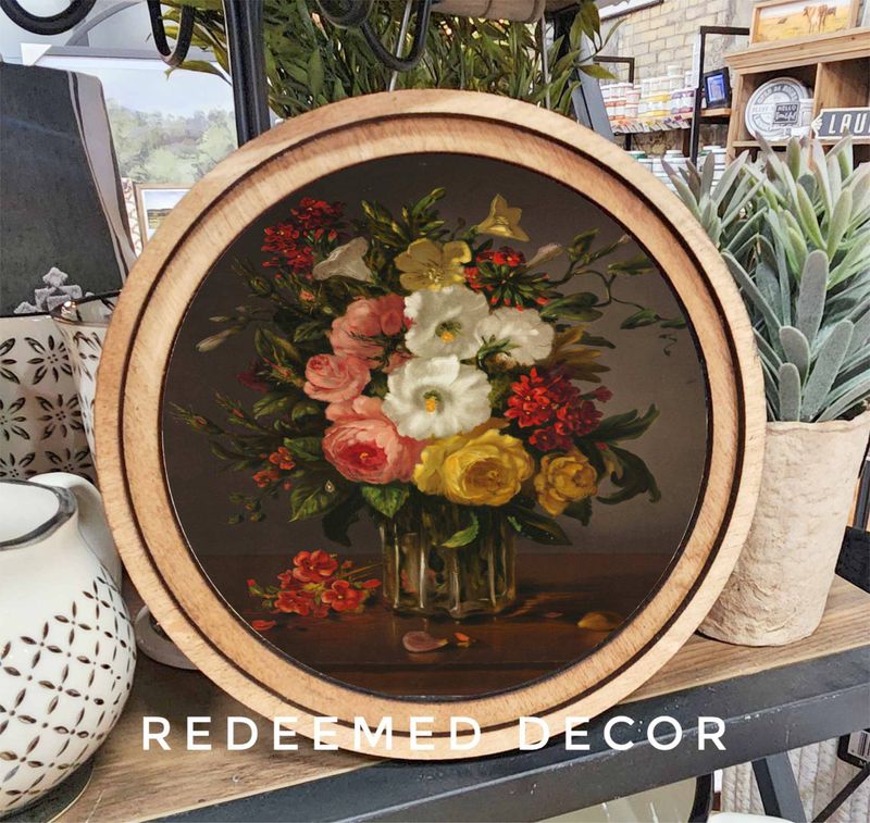 8&quot; Round Vintage Dark Floral Art