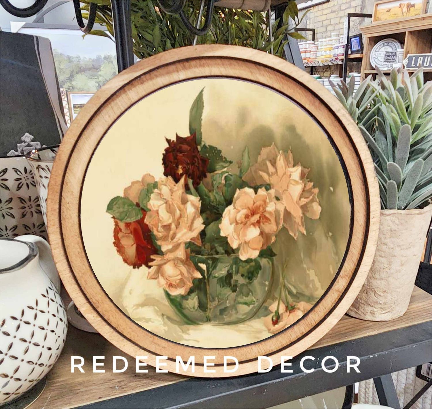 8&quot; Round Vintage Floral Art