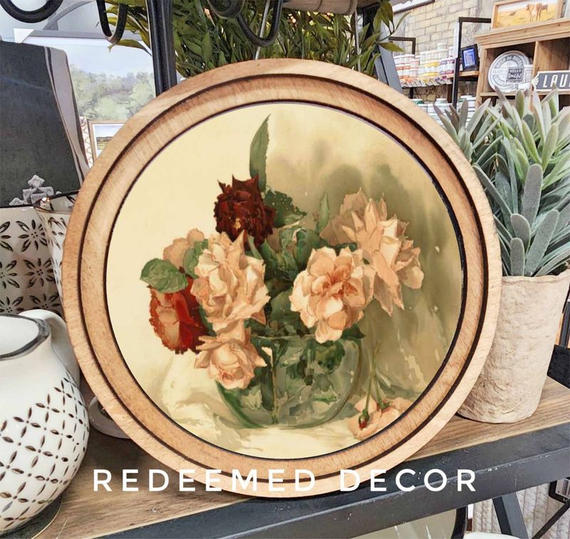 8&quot; Round Vintage Floral Art