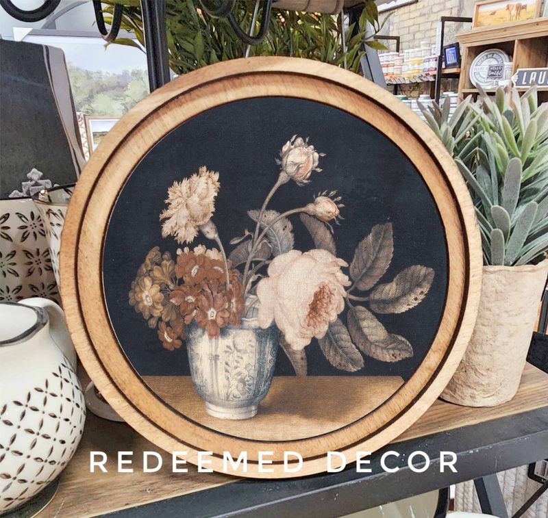 8&quot; Round Vintage Flowers Art