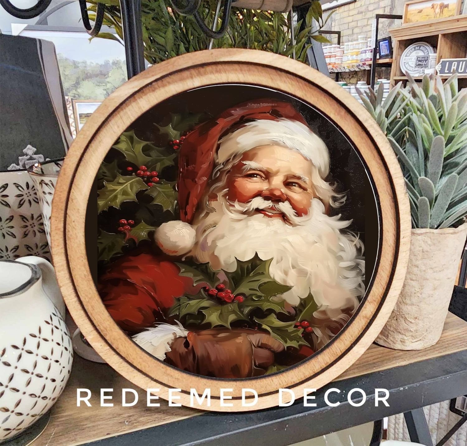 8&quot; Round Vintage Santa Art