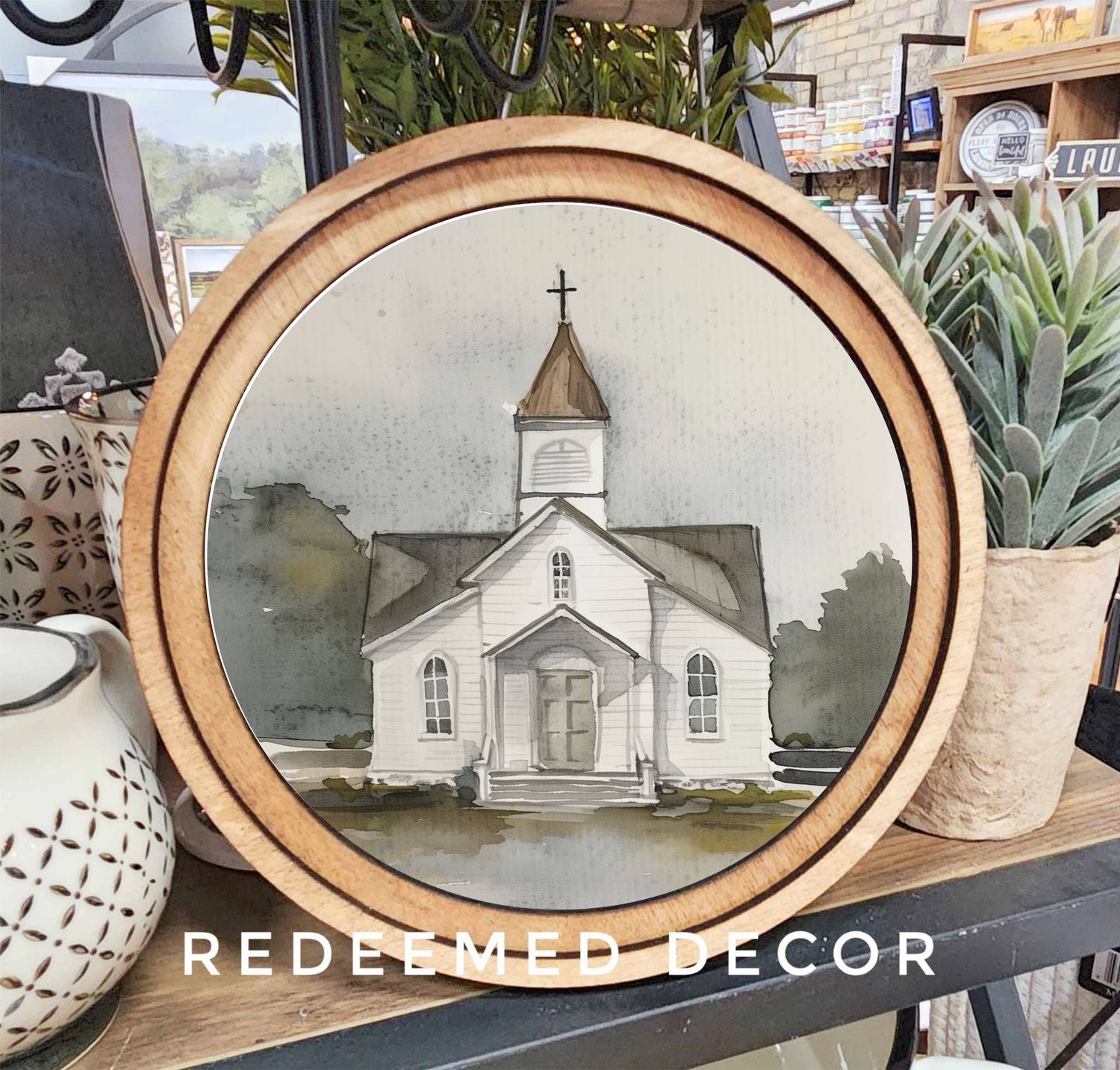 8&quot; Round Watercolor Church Art