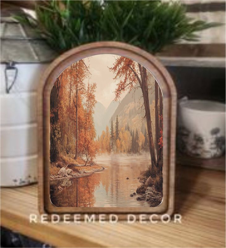 Arch Top Autumn River Framed Art