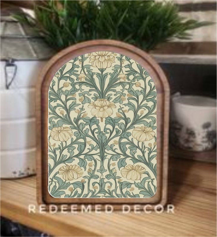 Arch Top Blue Cream Floral Framed Art