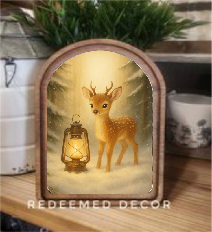 Arch Top Deer Lantern Framed Art