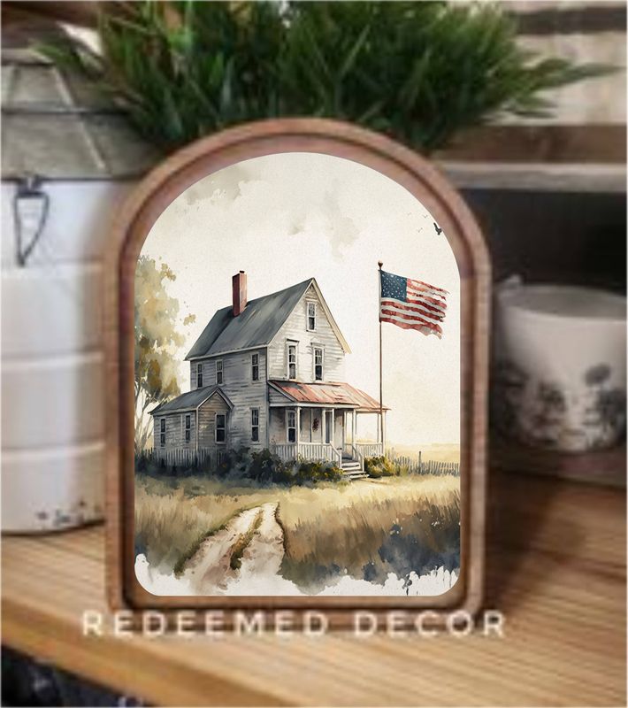 Arch Top Farmhouse Flag Framed Art