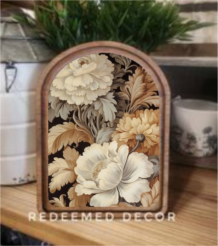Arch Top Floral Neutral Framed Art