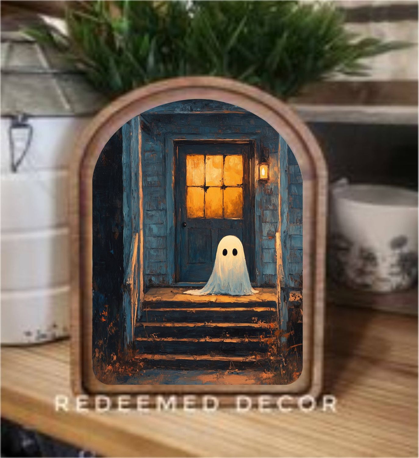 Arch Top Ghost On Porch Framed Art