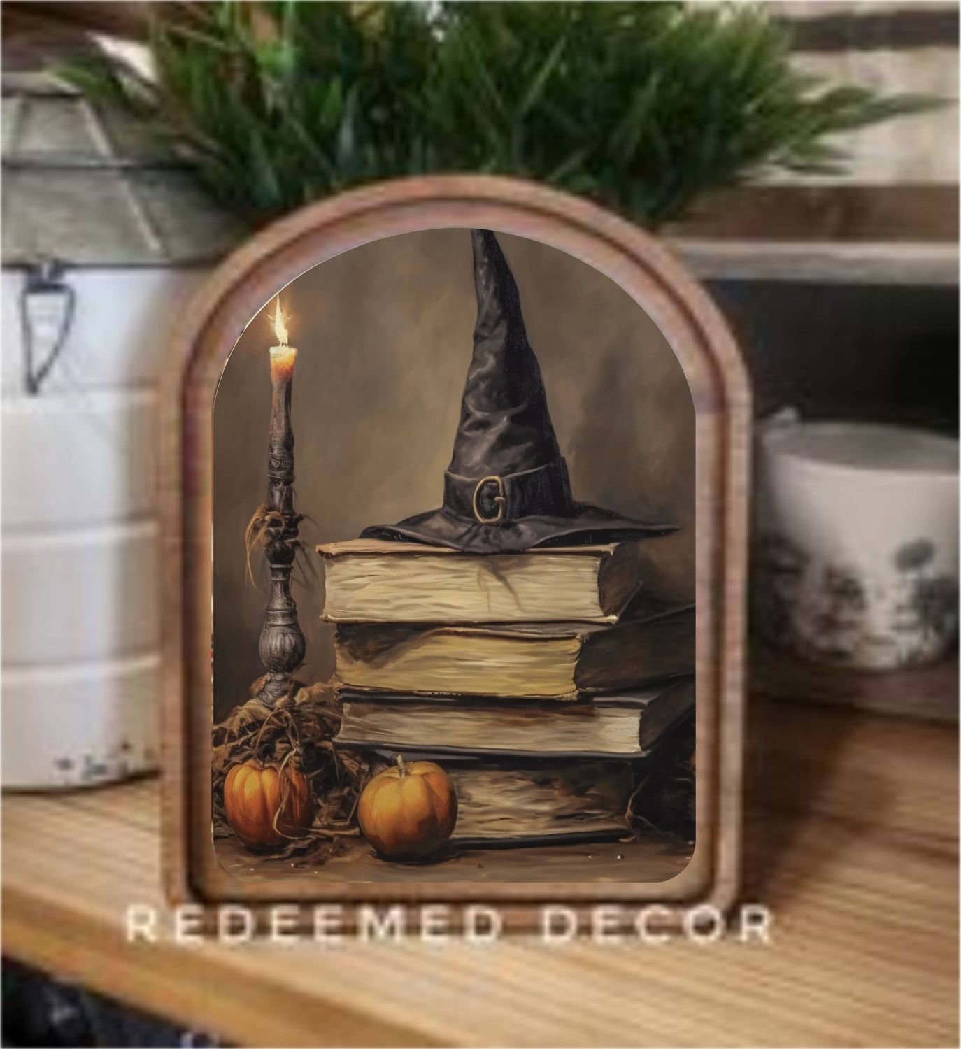 Arch Top Halloween Books Framed Art