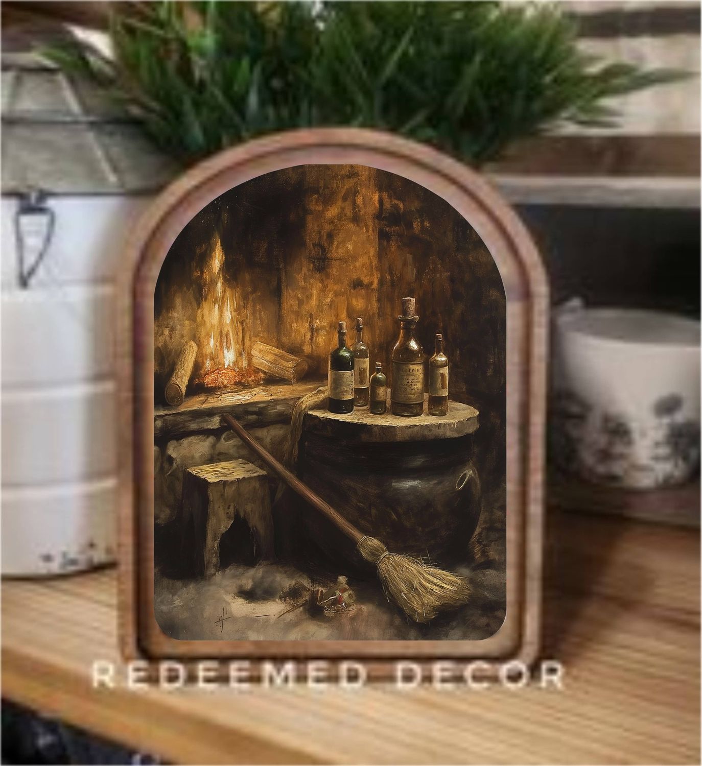 Arch Top Halloween Fireplace Framed Art