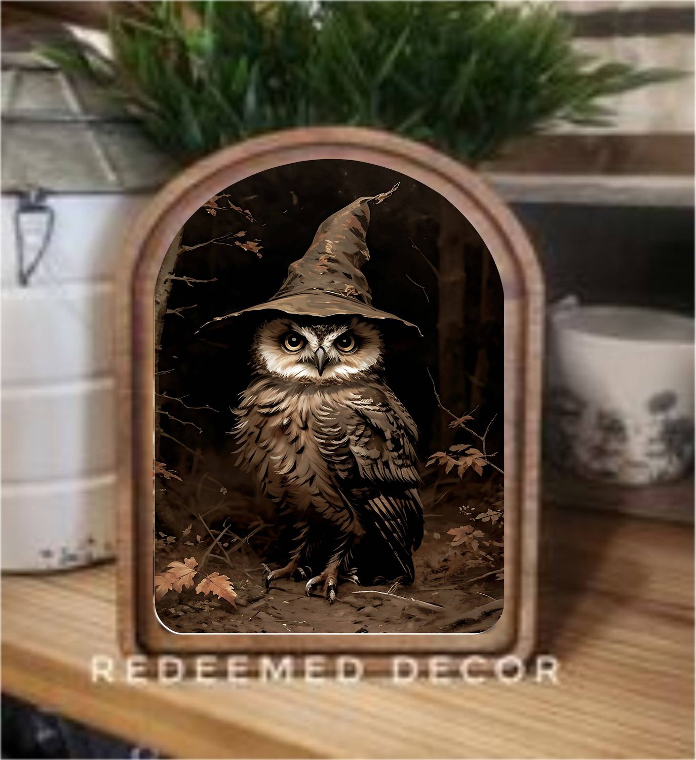 Arch Top Halloween Owl Framed Art