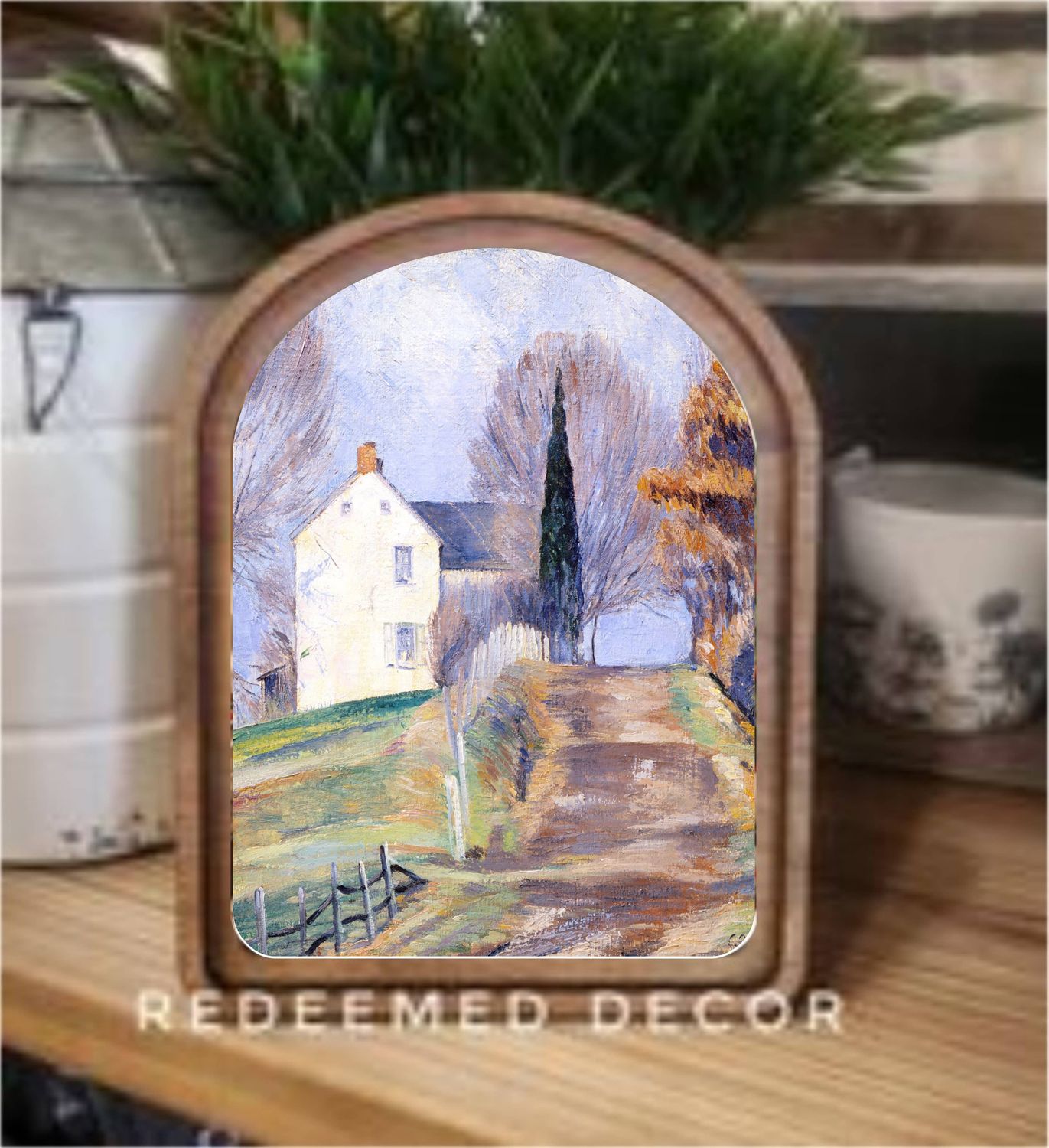 Arch Top Hilltop House Framed Art