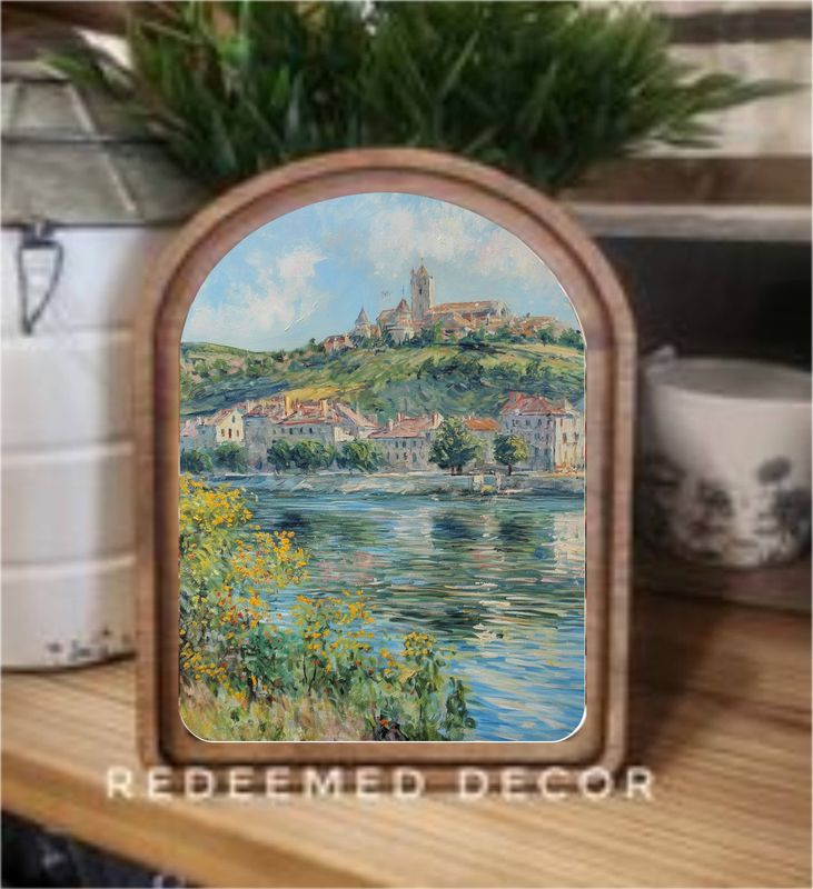 Arch Top Riverside Village Framed Art