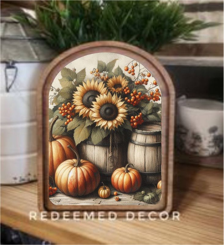 Arch Top Sunflower Barrel Framed Art