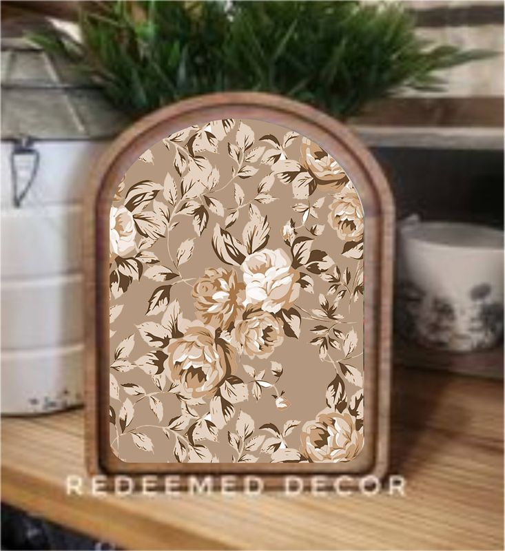 Arch Top Taupe Rose Pattern Framed Art