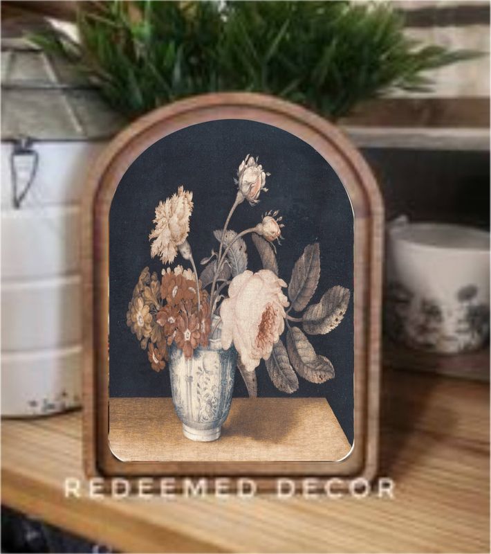 Arch Top Vintage Flowers Framed Art