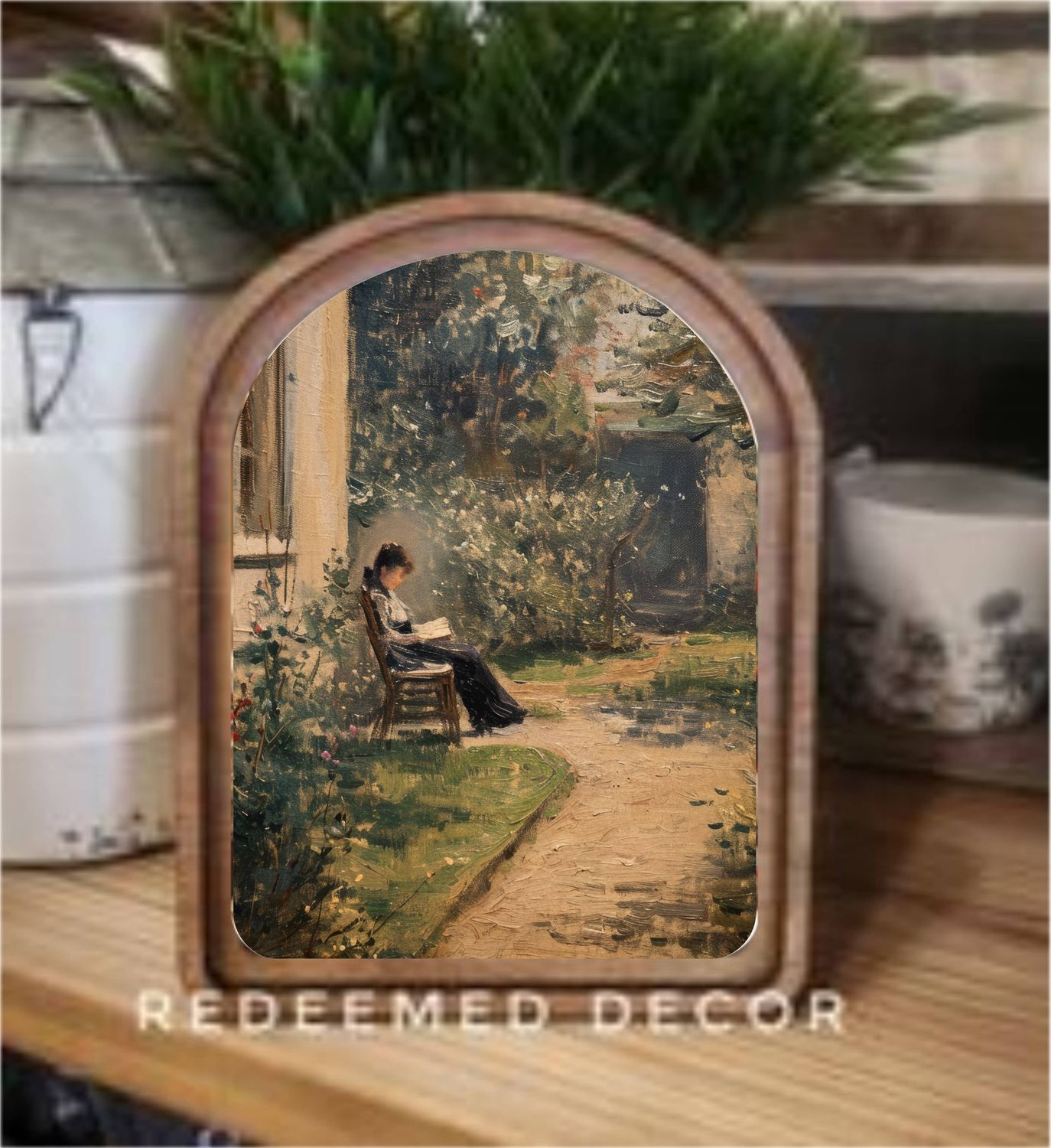 Arch Top Woman Reading Framed Art