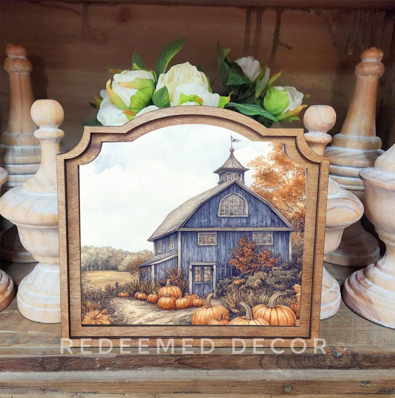 Provincial Blue Fall Barn Framed Art