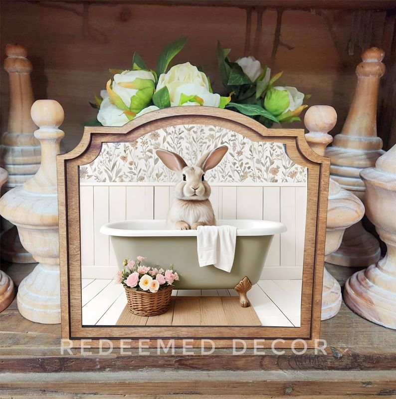 Provincial Bunny In Tub Framed Art