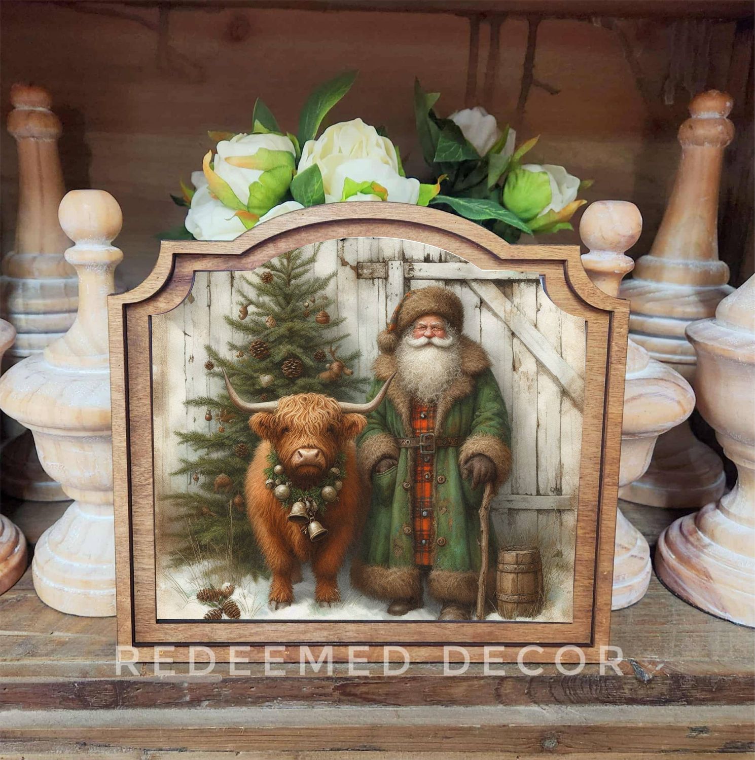 Provincial Highland Santa Green Framed Art