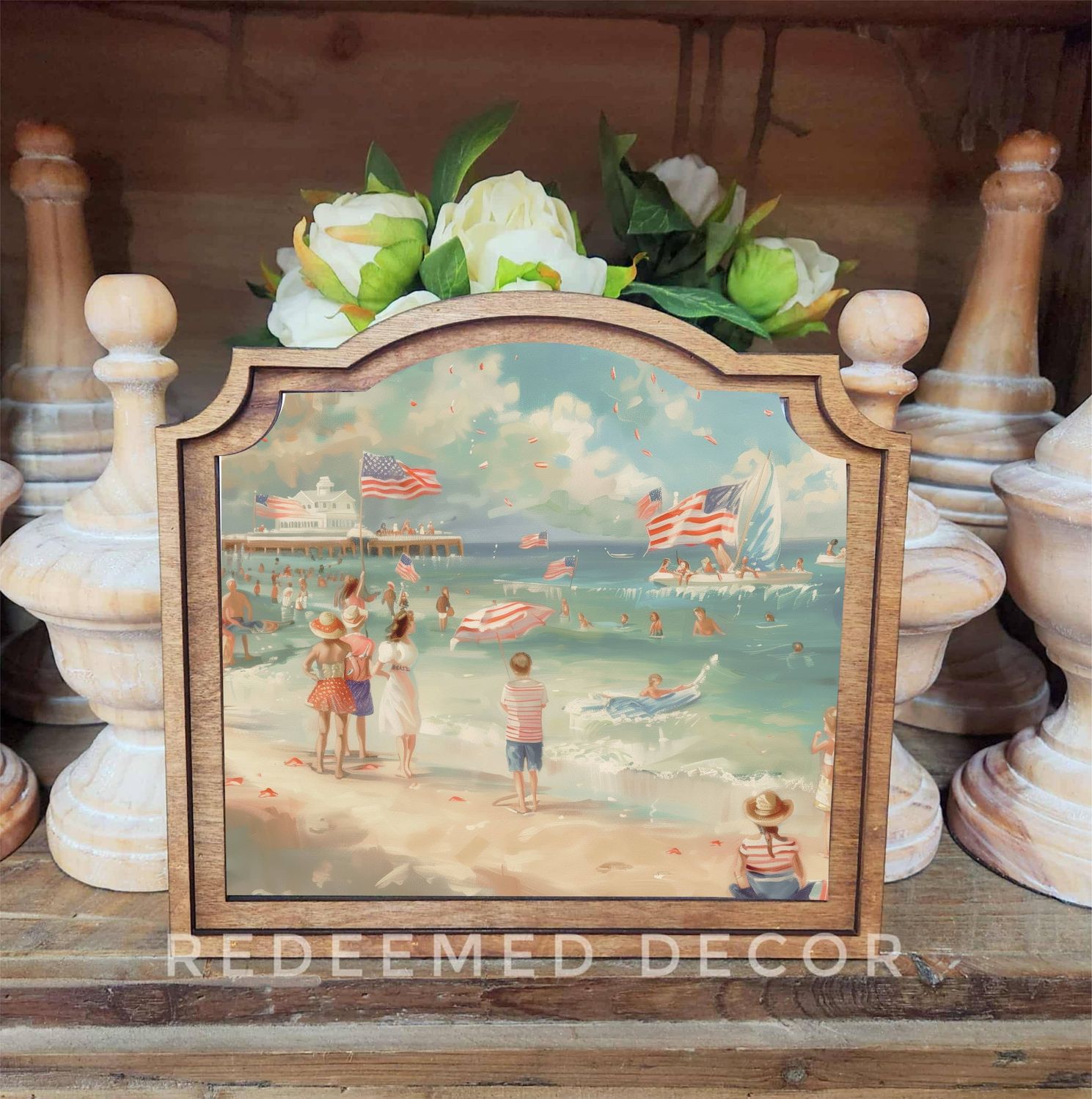 Provincial Patriotic Beach Scene Framed Art