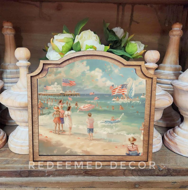 Provincial Patriotic Beach Scene Framed Art
