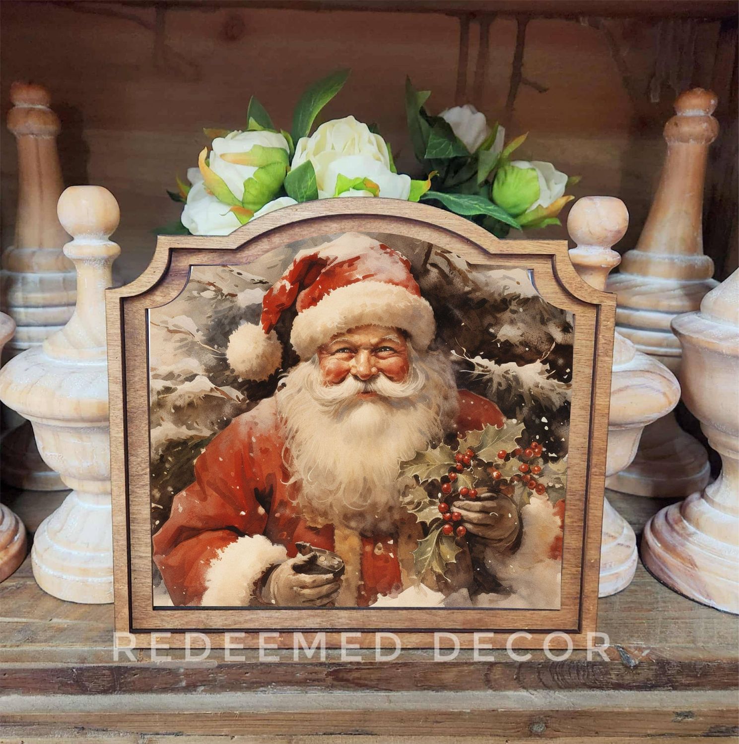 Provincial Santa With Holly Framed Art