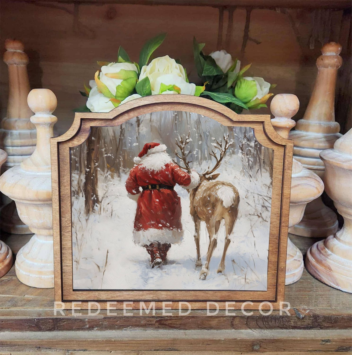 Provincial Santa With Reindeer Framed Art