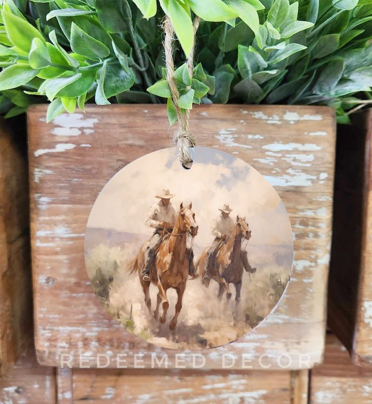 Wood Ornament Cowboys