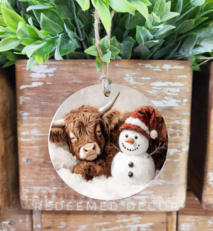 Wood Ornament Highland Snowman