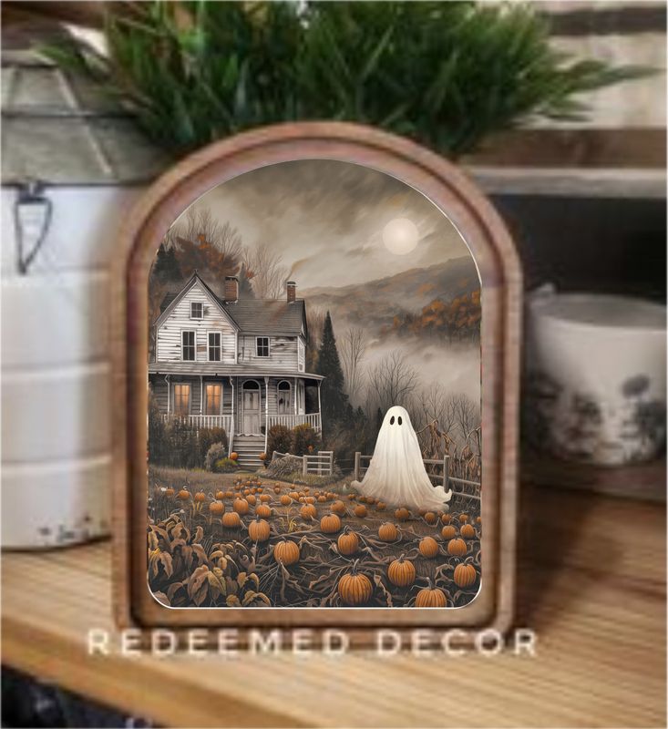 Arch Top Moody Ghost House Framed Art