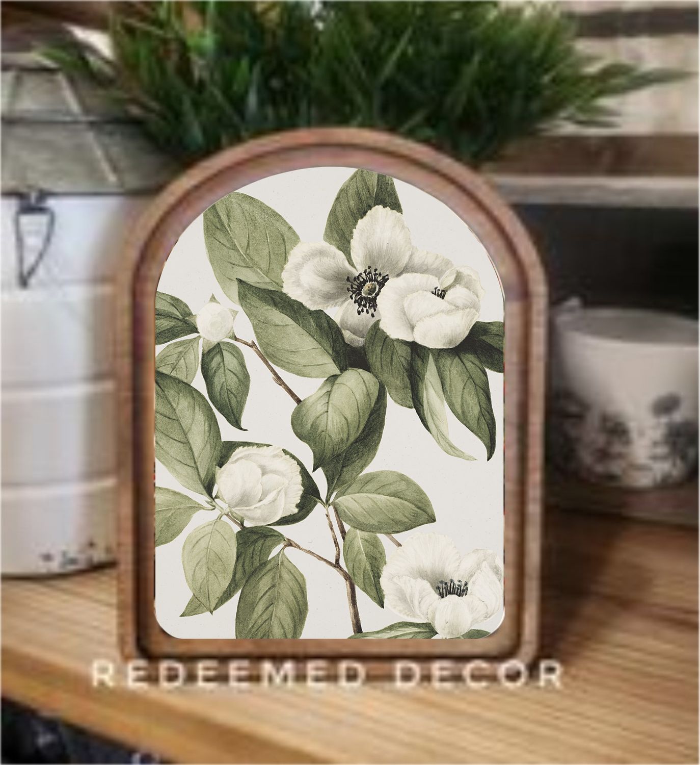 Arch Top Floral Branch Framed Art