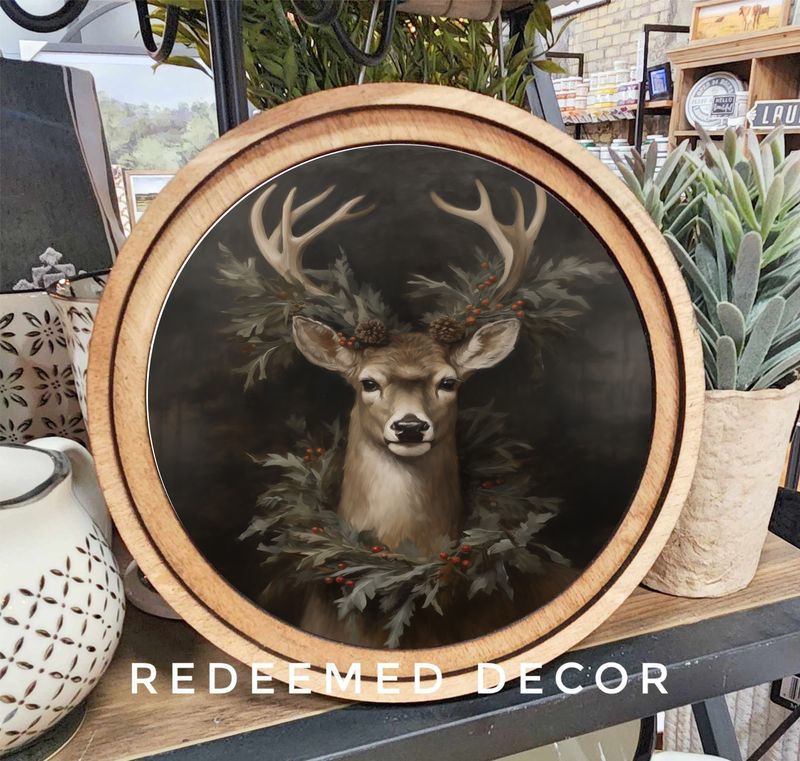 8&quot; Round Wreath Deer Art