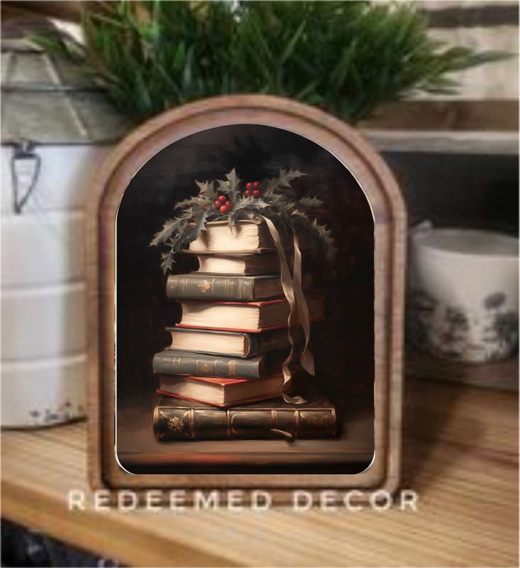 Arch Top Christmas Books Framed Art