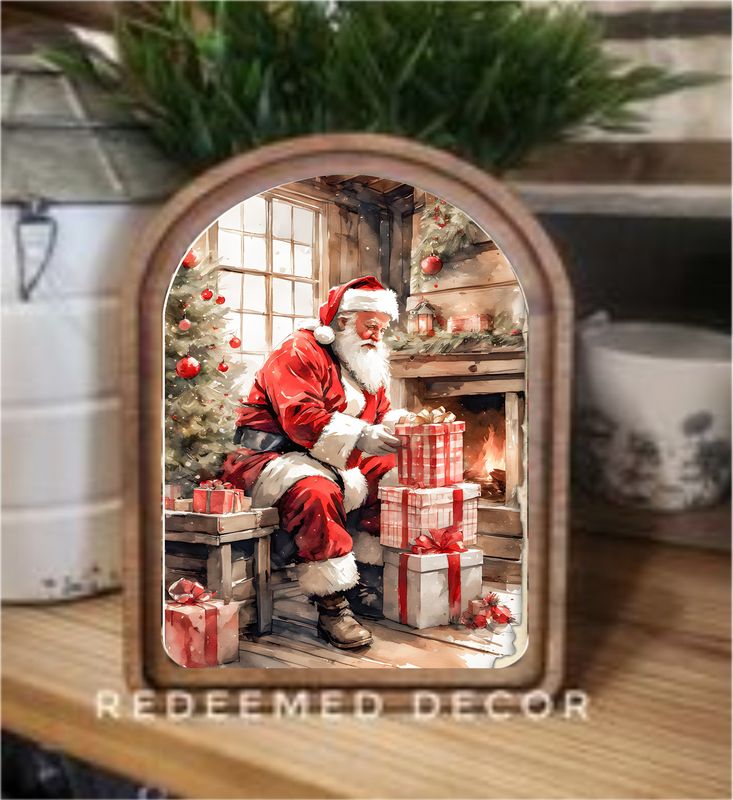 Arch Top Santa With Gifts Framed Art